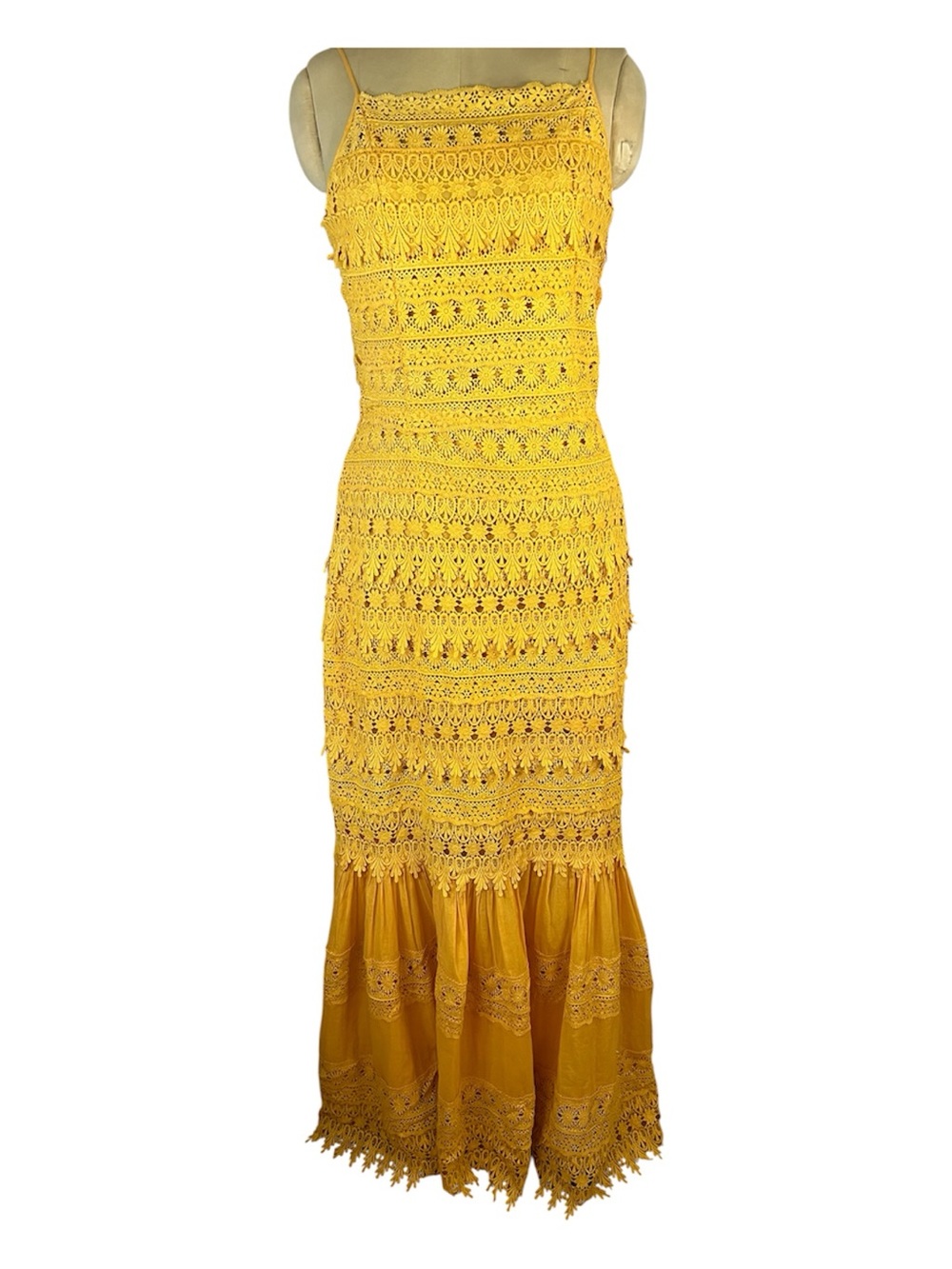 Boston Proper Yellow Crochet Maxi Dress with Spaghetti Straps